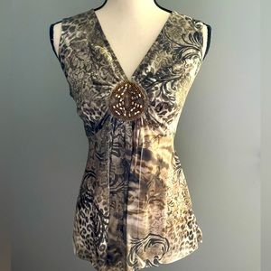 Sleeveless Olive Green and Beige Tunic